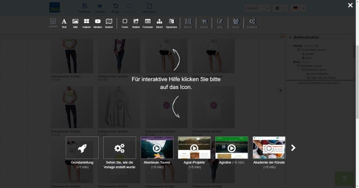 Die interaktive Hilfe zeigt Ihnen Tutorials via Screen-Aufnahmen