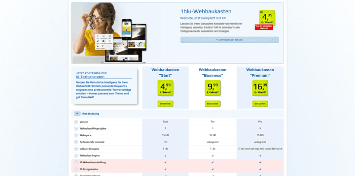 Die Preise des 1blu Online-Shops