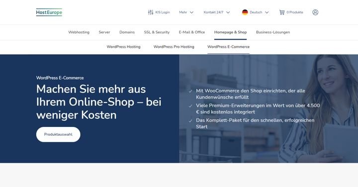 Host Europe WordPress E-Commerce im trusted-Test