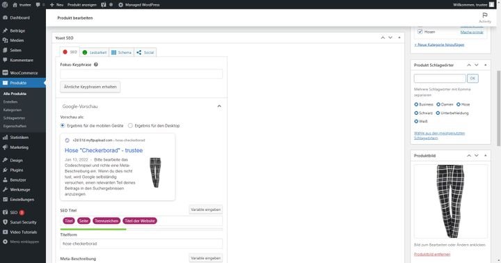 Nach Aktivierung von Yoast finden Sie die entsprechenden Elemente zur SEO-Anpassung in Ihrem Backend