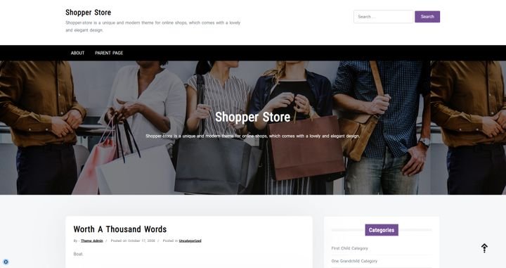 Nutzen Sie ein einfaches und elegantes Design wie das des Themes Shopper Store