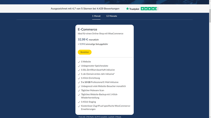 Der Preis für das E-Commerce-Angebot von Host Europe
