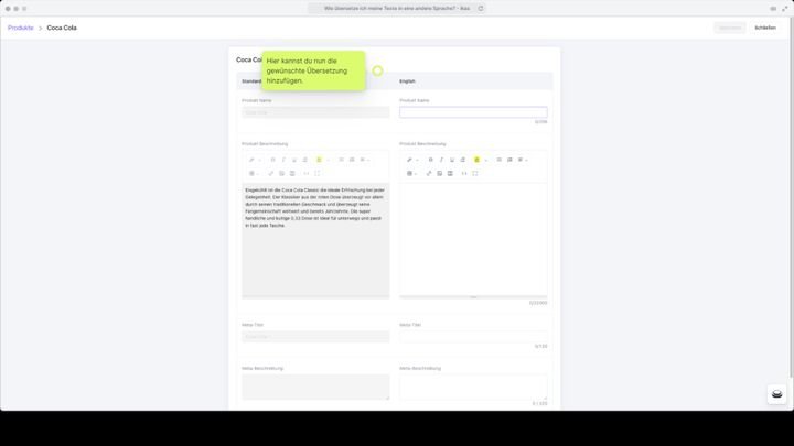 Übersetzungen musst du manuell vornehmen