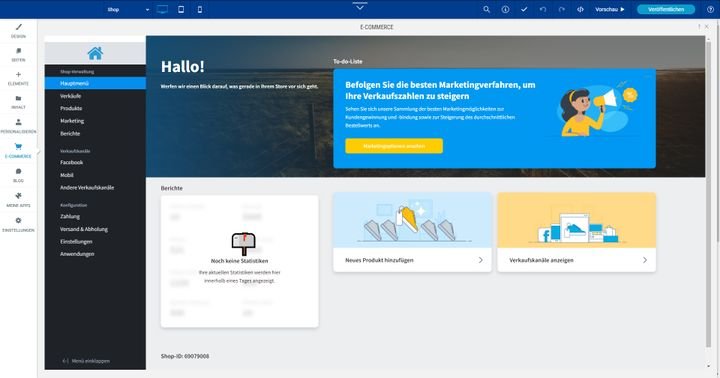 Sie finden das Backend für Ihren Shop im Website-Editor