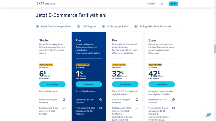 Die Preise der IONOS-Shop-Tarife