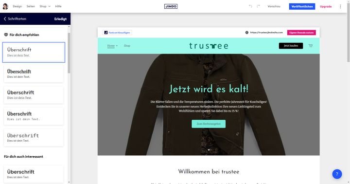 Jimdo bietet Ihnen unterschiedliche Designvorschläge an