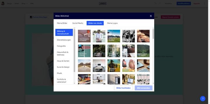 Verwenden Sie eigene Bilder, die von Jimdo oder die von Unsplash