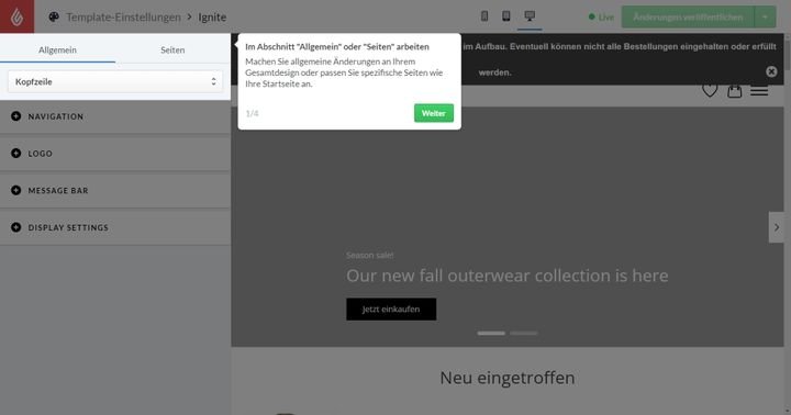 Im Editor erhalten Sie eine Einführung via Textboxen