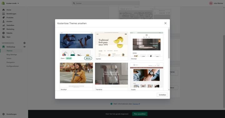 Wählen Sie eines der 10 kostenlosen Themes oder kaufen Sie sich Ihren Favoriten im Theme-Store