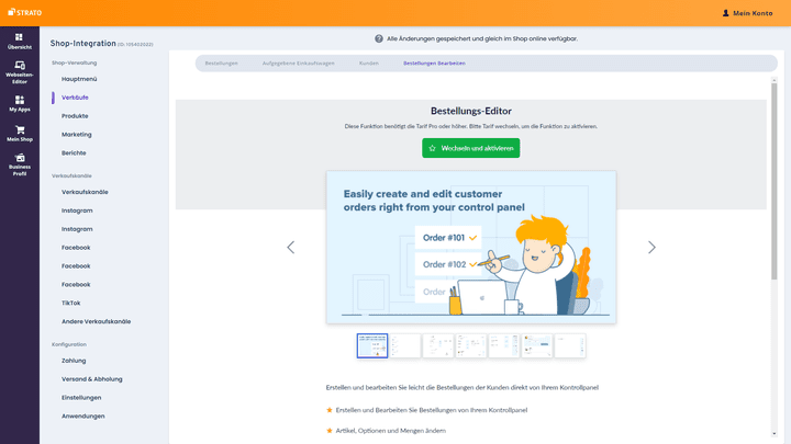 Für die manuelle Bestellungsbearbeitung brauchst du mindestens das Paket “Pro”