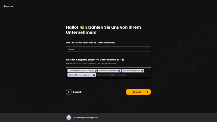 Die KI bittet dich um ein paar kurze Eingaben, mit denen das Tool Look und Inhalte deiner Seite generiert