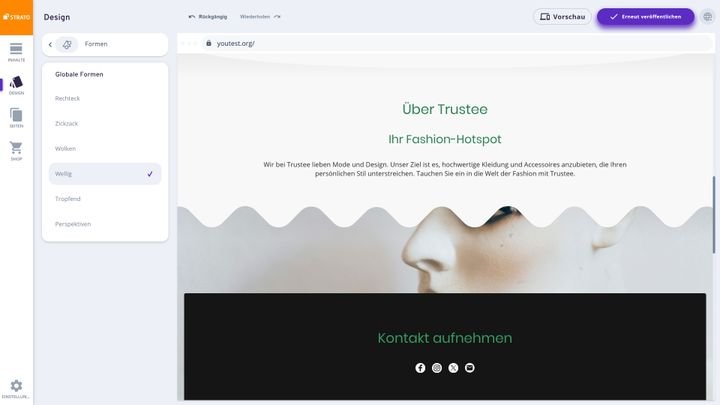 Lege in “Design” grundlegende Eigenschaften deiner Website fest