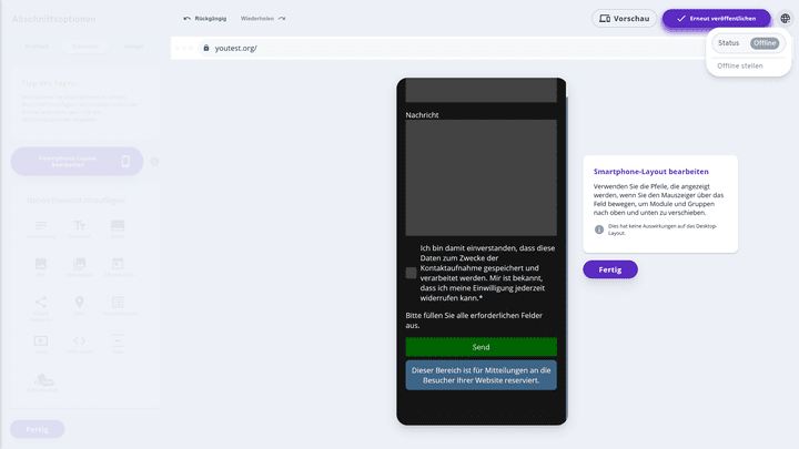 Tausche im Editor der Smartphone-Ansicht Elemente nach oben und unten
