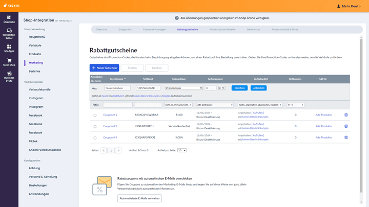 Lege Rabatte und Coupons in deinem Backend an, um die Kundenbindung zu verbessern