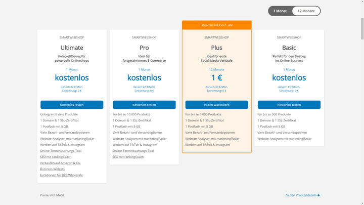 Die Preise des STRATO SmartWebshops