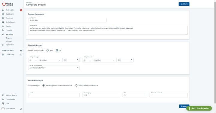 Generieren Sie Rabattcodes für Ihre Kampagnen