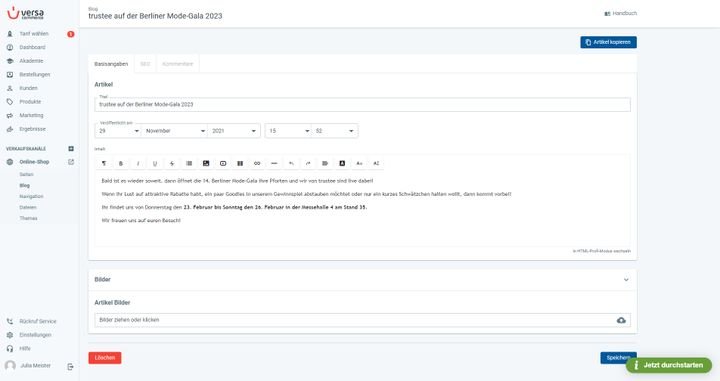 Veröffentlichen Sie Informationen für Ihre User via Blogpost