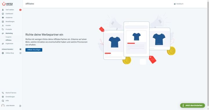 Managen Sie unter “Marketing” Ihre Affiliates