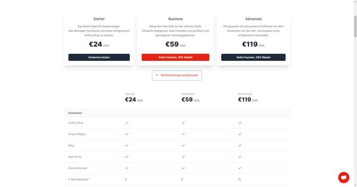 Die Preise von VersaCommerce