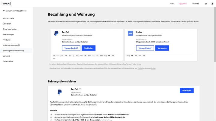 Binde Anbieter für Online-Zahlungen wie PayPal oder Stripe ein