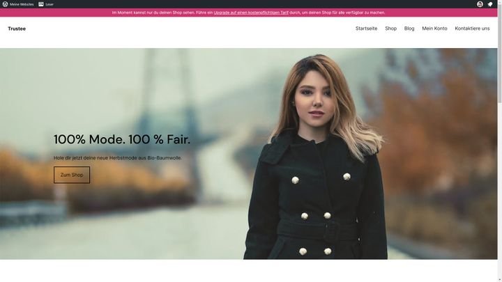 Die minimalistische Startseite meines WooCommerce-Shops