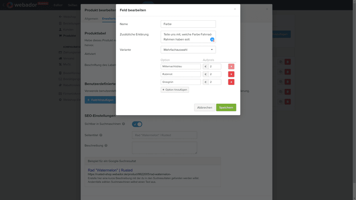 Beschreiben Sie mit individuellen Feldern Ihre Waren noch genauer
