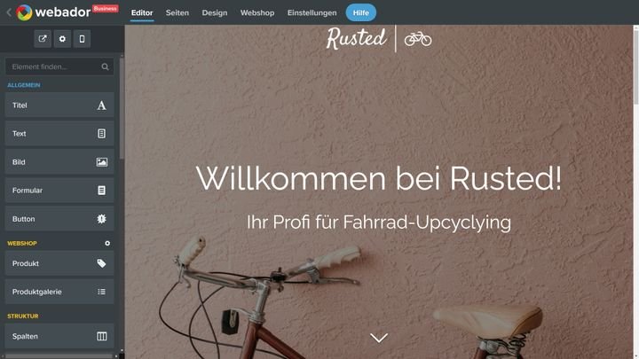 Der Editor von Webador besticht durch seinen einfachen Aufbau und die flotte Bedienung
