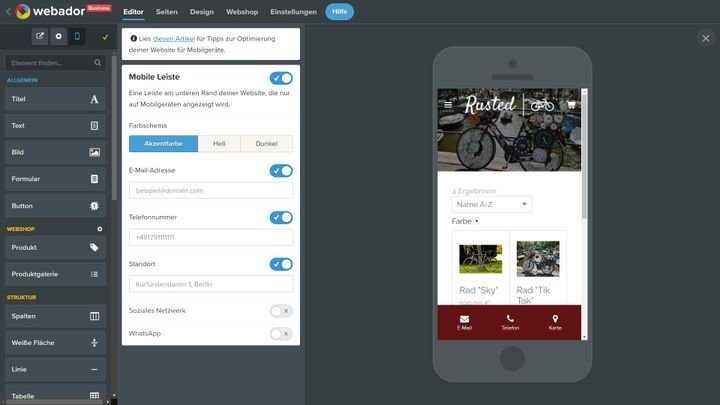 Der Webador-Webshop ist vollständig mobil responsiv