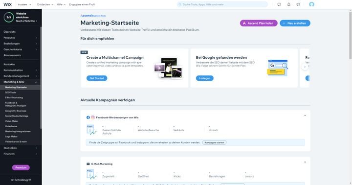 Die Marketing-Tools von Wix / Ascend