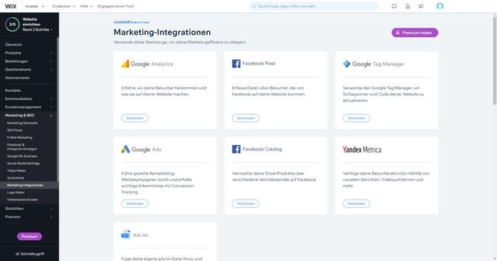 Integrieren Sie die wichtigsten Marketing-Kanäle in Ihr Wix-Backend