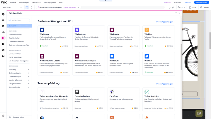 Im App-Market finden Sie nützliche Funktionen für Ihre Website
