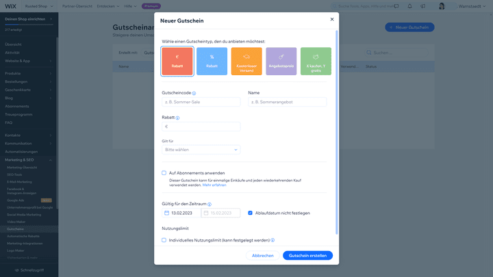 Definieren Sie verschiedene Rabatte und Aktionen
