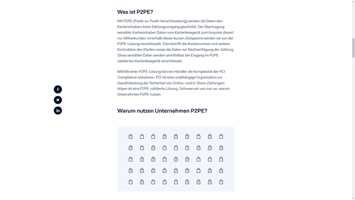 Praktisch: Adyen klärt auf seiner Website ausführlich über die Vorteile der Systeme E2EE und P2PE auf
