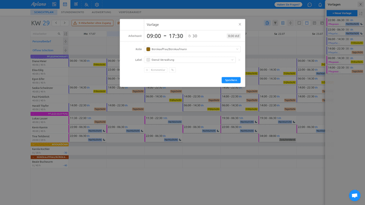 Vorlagen für einzelne Schichten sind schnell angelegt