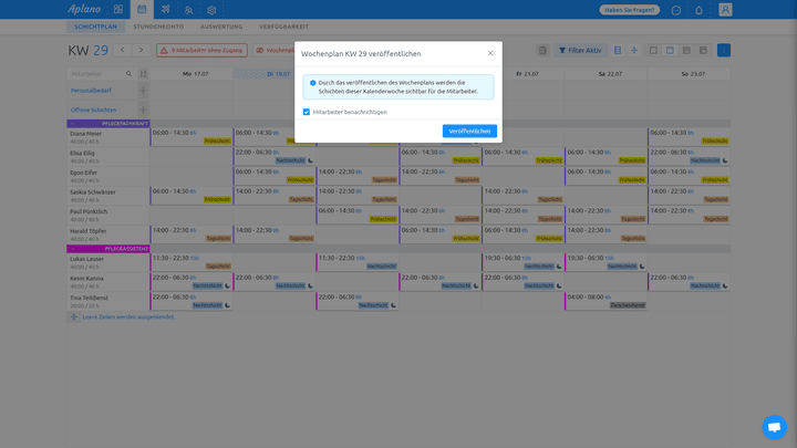 Veröffentliche deinen Dienstplan bequem per Knopfdruck