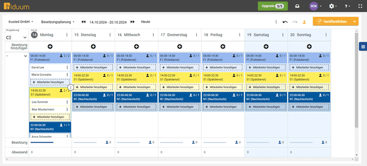 Neben der Standard-Ansicht “Dienstplan” ist in biduum auch die Erstellung eines “Besetzungsplanes” möglich