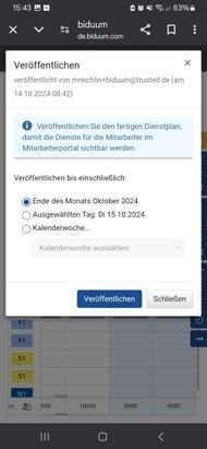 Um deinen Dienstplan zu veröffentlichen, schickst du ihn für den gewählten Zeitraum an dein Team