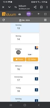 Die Zeiterfassung funktioniert in der mobilen Version von biduum auf Knopfdruck.