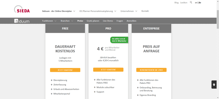 Ein Blick auf das Preissystem von biduum