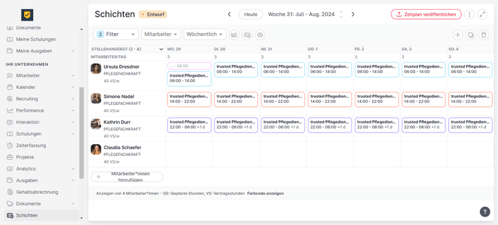 So sah die fertig geplante rotierende Schicht in meinem Test aus