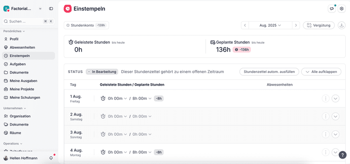 Die Zeiterfassung in Factorial ist gut und übersichtlich gelöst