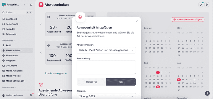 Auch die Abwesenheits- und Urlaubsverwaltung konnte mich im Test überzeugen