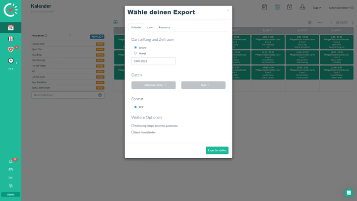 Immerhin kannst du den Schichtplan im PDF-Format an einzelne Angestellte versenden
