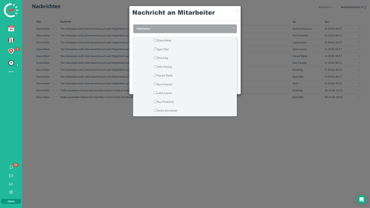Schicke deinem Team doch einfach eine Nachricht, wahlweise sogar mit Dokument
