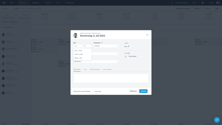 Du kannst Schichten für einzelne Teammitglieder erstellen