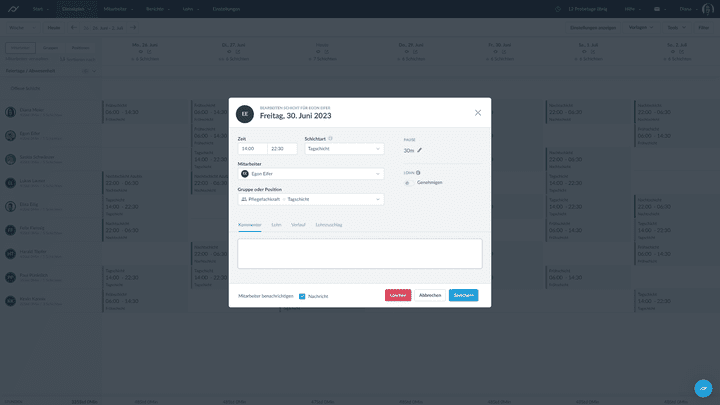 Benachrichtige einzelne Angestellte über einzelne Schichten