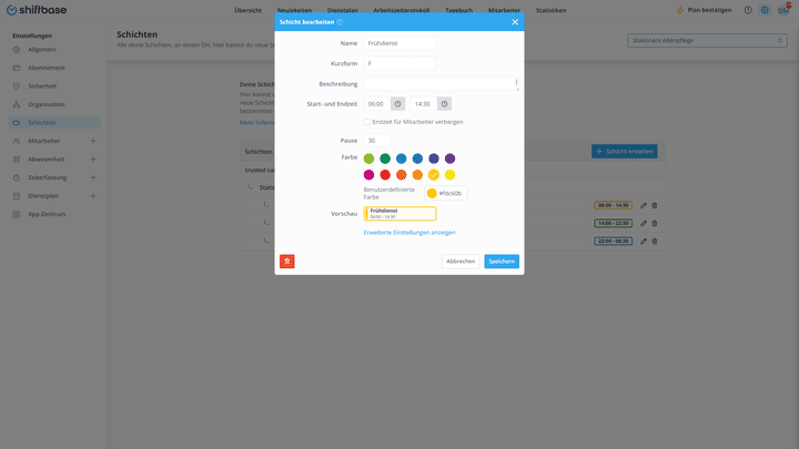 Die für dich passenden Schichtvorlagen legst du in den Einstellungen an