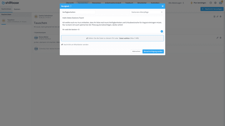 Teile mit deinem Team tolle oder auch nicht so tolle Neuigkeiten