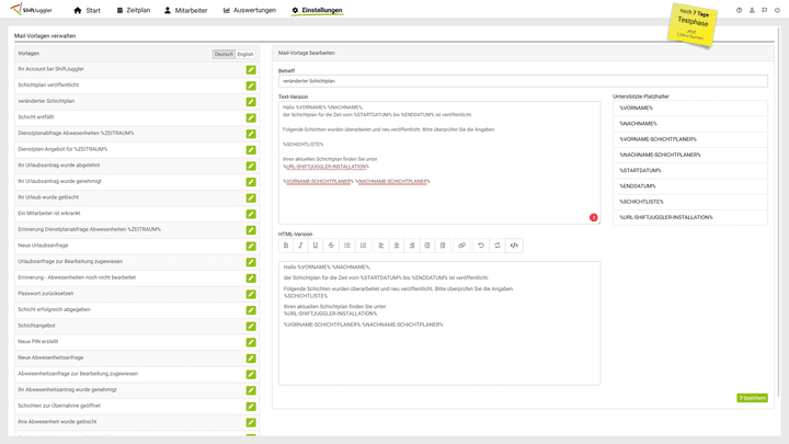 Jede Mailvorlage ist vollständig anpassbar