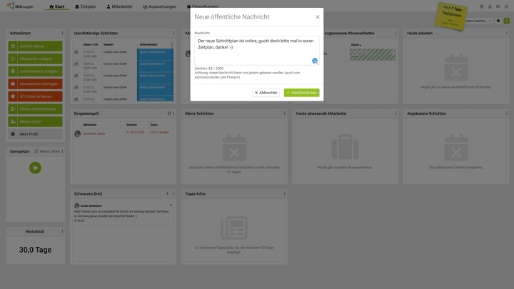 Beim Schwarzen Brett von ShiftJuggler brauchst du zum Glück keine Pinnadel
